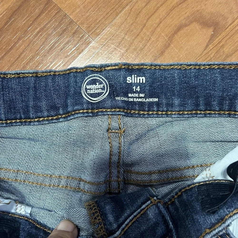 Wonder Nation Boys Slim Jeans Size 14 Adjustable Waist Distressed Blue Jeans